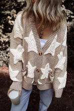 Load image into Gallery viewer, Khaki Sherpa Star Pattern Textured Sweater Cardigan with Pockets
