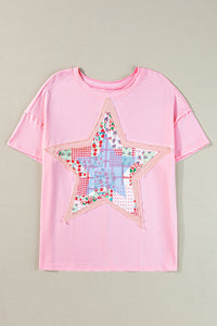 Meadow Mist Green Star Patchwork Loose T-shirt