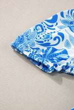 Load image into Gallery viewer, Sky Blue Retro Floral Print Drawstring Waist Ruffled Mini Dress

