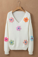 Load image into Gallery viewer, White Crochet Flower V Neck Sweater
