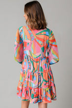 Load image into Gallery viewer, Multicolor Geometric Abstract Print Long Sleeve Shirt Dress
