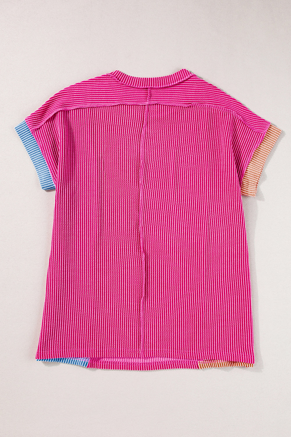 Pink Textured Colorblock Crew Neck T Shirt