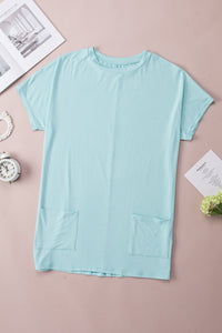 Gray Side Pockets Short Sleeve Tunic Top