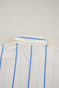 Sky Blue Stripe Drop Shoulder Bubble Sleeve Loose Shirt