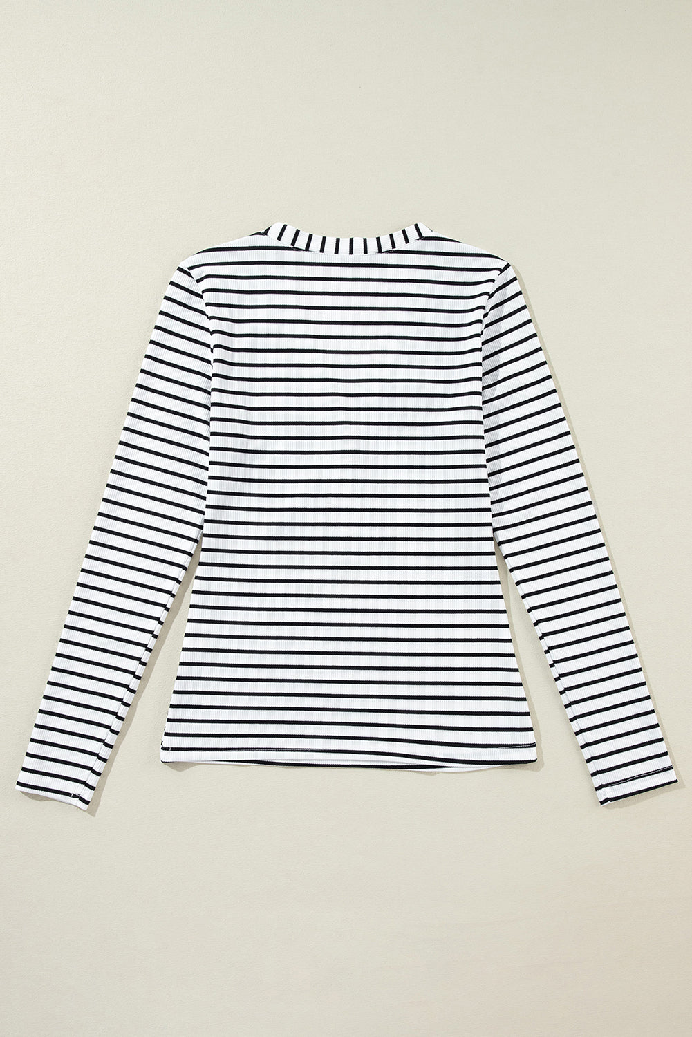 White Stripe Slim Fit Buttoned V Neck Long Sleeve T Shirt