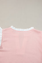 Load image into Gallery viewer, Light Pink Contrast Trim Ruffled Top and Drawstring Shorts Set
