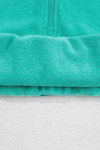 Sea Green Fleece Lined Zip Up Stand Collar Thumbhole Sleeve Sweatshirt