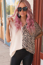 Load image into Gallery viewer, Rose Contrast Leopard Color Block Blouse
