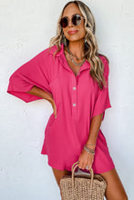 Load image into Gallery viewer, Bright Pink Half Button Collared Loose Romper
