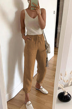 Load image into Gallery viewer, Blue Drawstring Elastic Waist Pockets Long Straight Legs Pants
