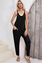 Load image into Gallery viewer, Black Side Pockets Harem Pants Sleeveless V Neck Jumpsuit
