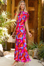 Load image into Gallery viewer, Orange Abstract Printed High Waist Ruffle Tiered Long Dress
