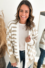 Load image into Gallery viewer, Smoke Gray Gingham Striped Knitted Open Front Cardigan
