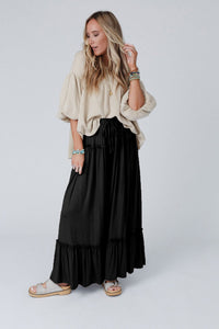 Khaki Frilled Drawstring High Waist Wide Leg Pants