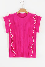 Load image into Gallery viewer, Strawberry Pink Textured Knit Ruffled Mock Neck Sweater Tank
