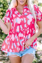 Load image into Gallery viewer, Rose Abstract Print Smocked Puff Sleeve V Neck Blouse
