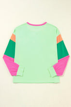 Load image into Gallery viewer, Green Colorblock Patchwork Long Sleeve Loose Top
