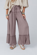 Load image into Gallery viewer, Khaki Frilled Drawstring High Waist Wide Leg Pants
