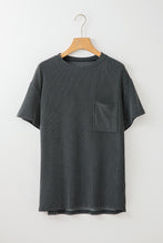 Load image into Gallery viewer, Carbon Grey Corded Knit Pocketed Loose Fit T Shirt
