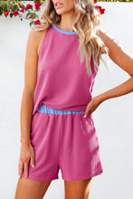 Load image into Gallery viewer, Bright Pink Corded Contrast Trim Sleeveless Top and Shorts Set
