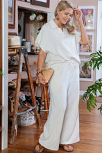 Load image into Gallery viewer, Beige Plus Size Textured Collared Top and Pants Set
