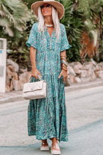 Load image into Gallery viewer, Pink Paisley Print Boho Holiday Ruffle Tiered Maxi Dress
