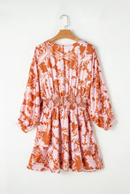 Load image into Gallery viewer, Brown Floral Puff Sleeve Smocked Waist Layered Dress
