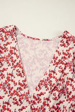 Load image into Gallery viewer, Red Floral Print Long Sleeve Open Back Blouse
