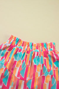 Rose Abstract Print A-line Ruffled Hem Shorts