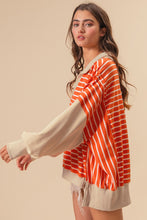 Load image into Gallery viewer, Orange Stripe Color Block Loose Fit Collared Drop Shoulder Sweatshirt
