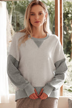 Load image into Gallery viewer, Light Grey Color Block Thumbhole Sleeve Drop Shoulder Sweatshirt
