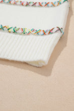 Load image into Gallery viewer, White Colorful Crossed Stitch Drop Shoulder Sweater
