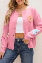 Load image into Gallery viewer, Pink Cute Knitted Floral Pattern Button Up Cardigan
