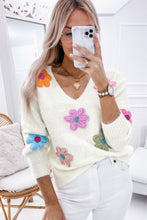 Load image into Gallery viewer, White Crochet Flower V Neck Sweater
