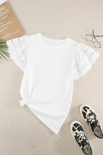 Load image into Gallery viewer, White Hollow Out Ruffle Sleeve T-shirt
