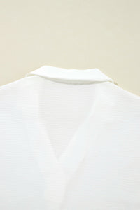 White Boxy Collared Smocked Sleeve Cuffs Blouse