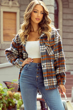 Load image into Gallery viewer, Cinnamon Plaid Print Chest Pockets Turn Down Collar Shacket
