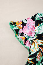 Load image into Gallery viewer, Black Plus Tropical Print Ruffled Sleeve Flowy Blouse
