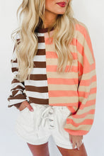 Load image into Gallery viewer, Brown Stripe Color Block Drop Shoulder Pullover Sweatshirt
