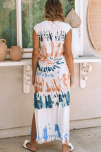 Load image into Gallery viewer, White Cap Sleeve Tie Dye Long Slit Dress
