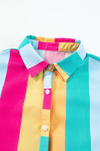 Load image into Gallery viewer, Rose Stripe Colorblock Short Sleeve Mini Shirt Dress
