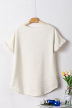 Load image into Gallery viewer, Pale Khaki Textured Wide Sleeve V Neck T Shirt
