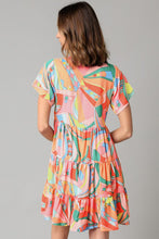 Load image into Gallery viewer, Multicolor Abstract Geometric Print Tassel Tie Flared Dress
