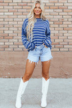 Load image into Gallery viewer, Sky Blue Stripe Drop Shoulder Casual Sweater
