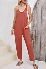 Load image into Gallery viewer, Gold Flame Side Pockets Harem Pants Sleeveless V Neck Jumpsuit
