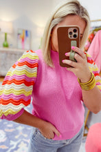 Load image into Gallery viewer, Pink Ribbed Knit Contrast Sleeve Sweater Top
