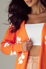 Load image into Gallery viewer, Orange Floral Print Knitted Open Front Loose Cardigan
