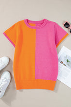 Load image into Gallery viewer, Flamingo 2-tone Color Block Knit Cap Sleeve Sweater Top
