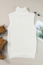 Load image into Gallery viewer, White Turtleneck Knitted Slit Hem Sweater Vest
