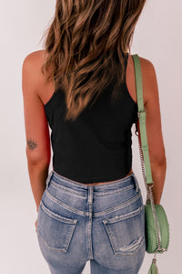 Black Rib Knit Crew Neck Sleeveless Crop Top